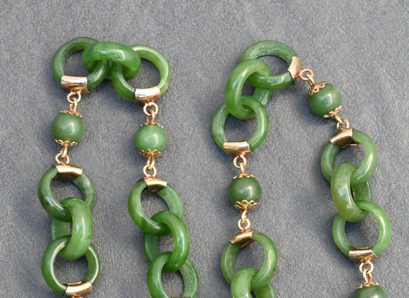 Antique / Vintage Light Spinach Natural Green Jade Devils Work Link Necklace5