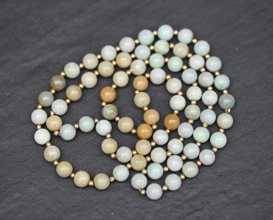 Lovely Chinese Multi Colored Natural Jade Beaded Necklace With 14k Gold Spacers1