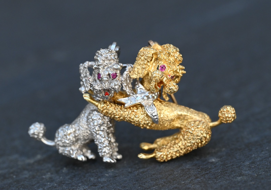Stunning French 18K Yellow & 14K White Gold Poodle Brooch Pin / Pendant Dual Use0