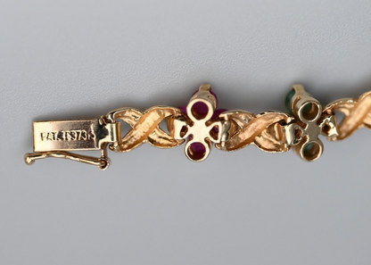 Beautiful Floral Tennis Bracelet with Sapphires, Rubies & Emeralds 14K YG 7 1/4"7