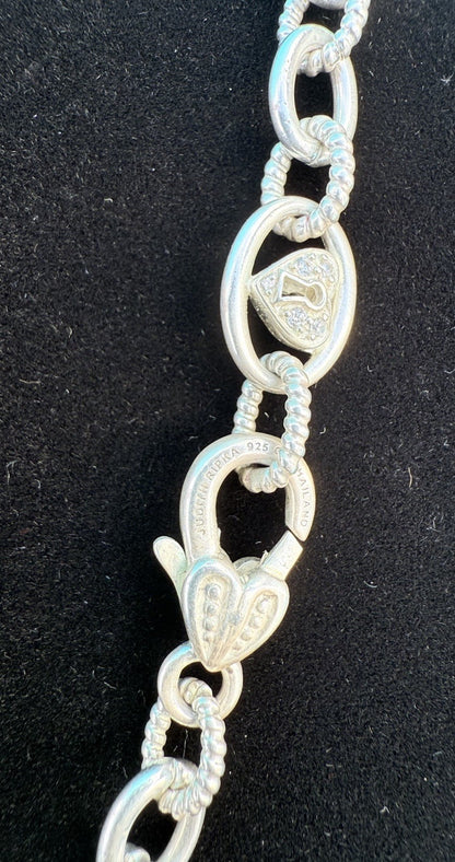 Genuine Judith Ripka Sterling Silver Textured Link Chain Necklace1