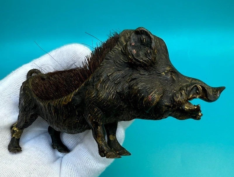 Collectors Antique 1900s Austrian Vienna Bronze Boar Pen Wipe / Nib Cleaner3