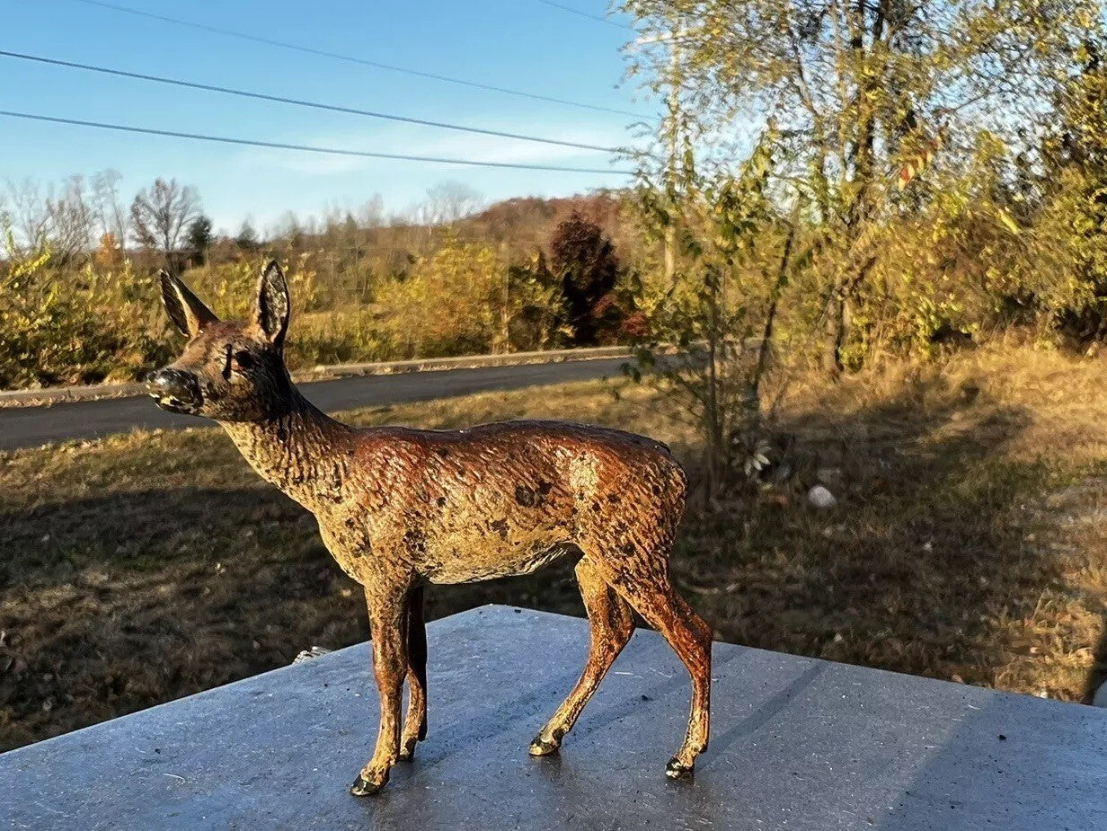 Antique Austrian Vienna Cold Painted Bronze Figure of Doe Deer6