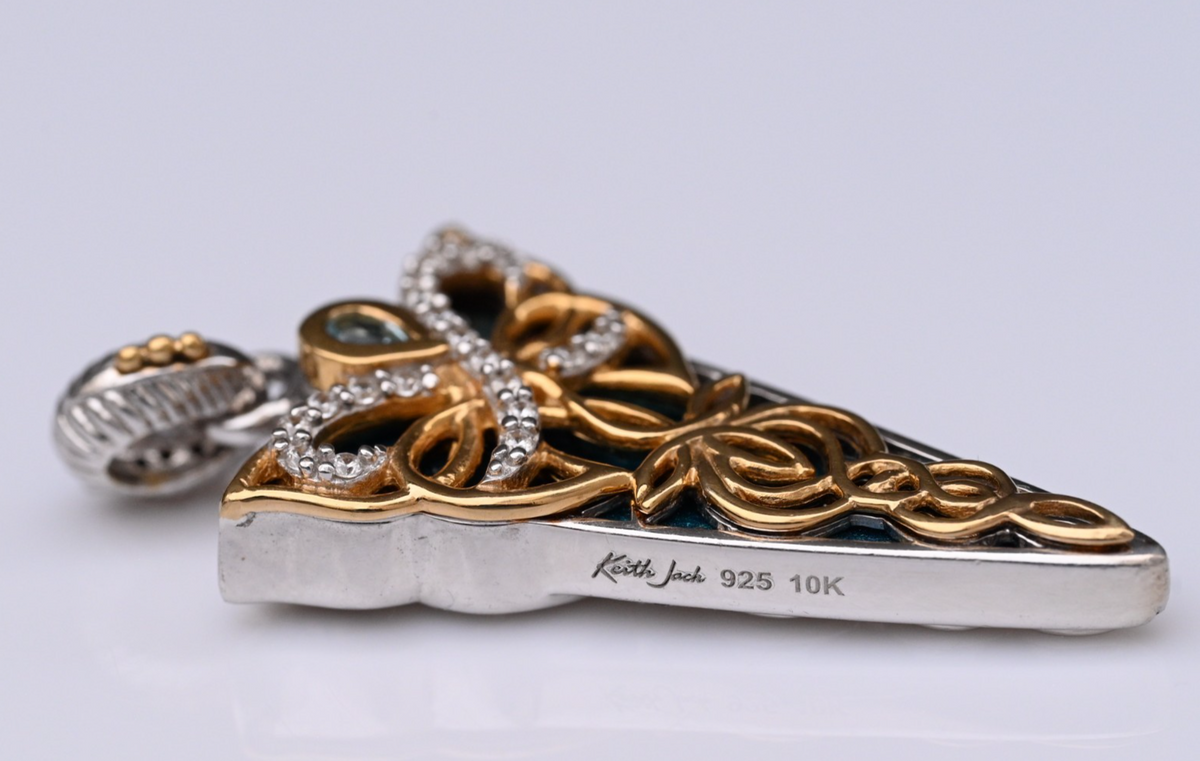 Designer Keith Jack Sterling Silver and 10k Gold Celtic Butterfly Enamel Pendant2