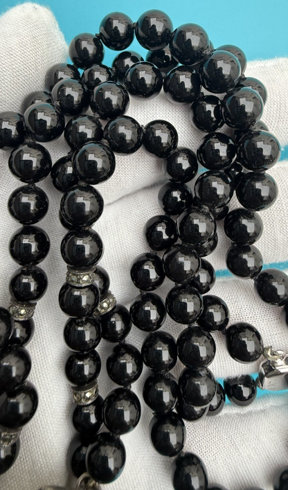 Gorgeous Double-Strand Black Onyx and Sterling Silver Marcasite Flower Necklace6