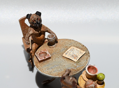 Vintage Austrian Vienna Cold Painted Bronze Figure of Pug Dogs Having Lunch3