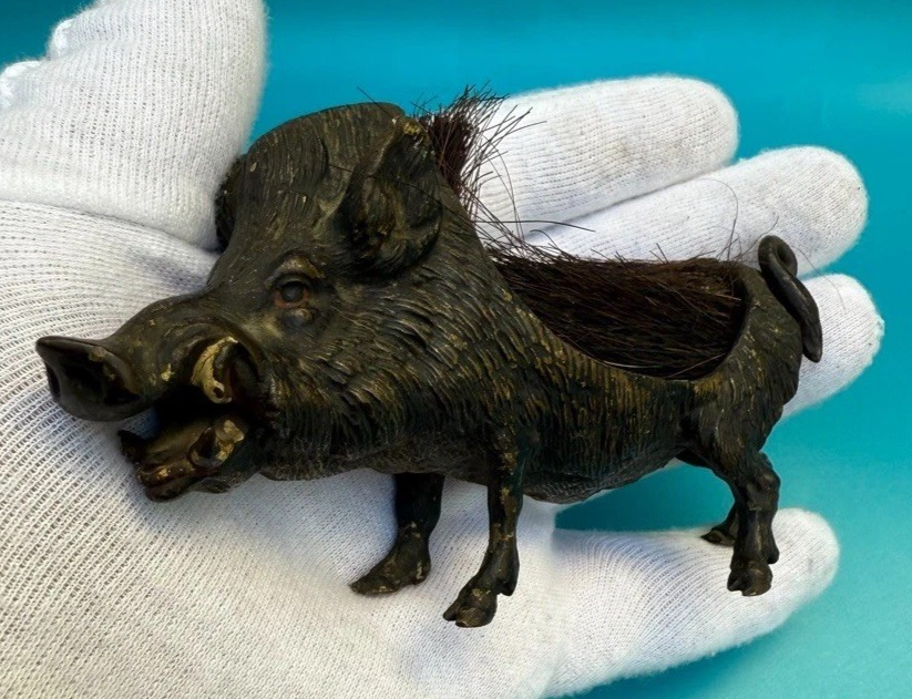 Collectors Antique 1900s Austrian Vienna Bronze Boar Pen Wipe / Nib Cleaner6