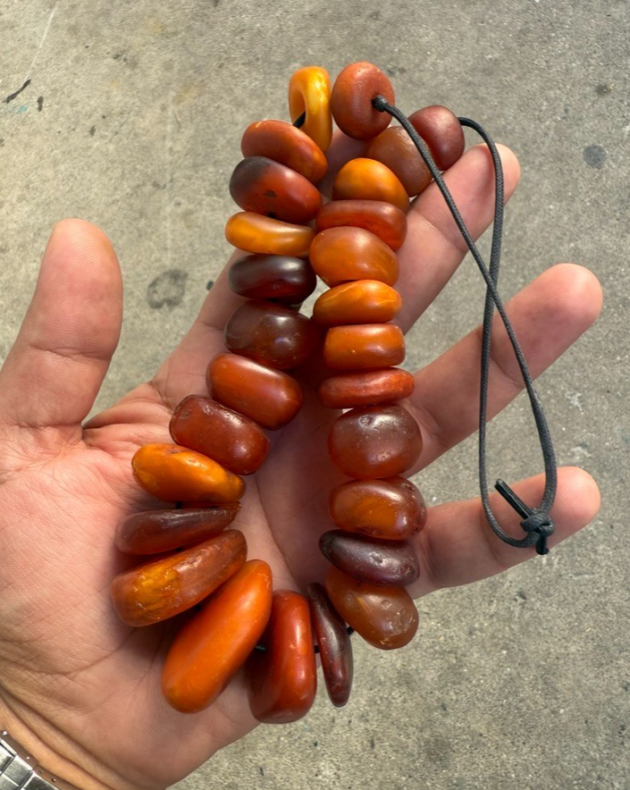 Large Antique Middle Eastern Baltic Butterscotch Amber Beaded Necklace 118 Gram0