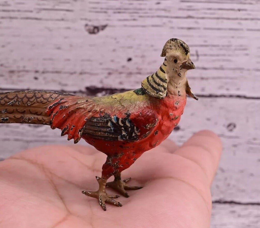 1900s Detailed Antique Austrian Vienna Cold Painted Bronze of Gold Pheasant9