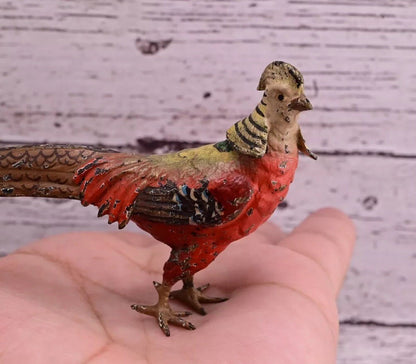 1900s Detailed Antique Austrian Vienna Cold Painted Bronze of Gold Pheasant9