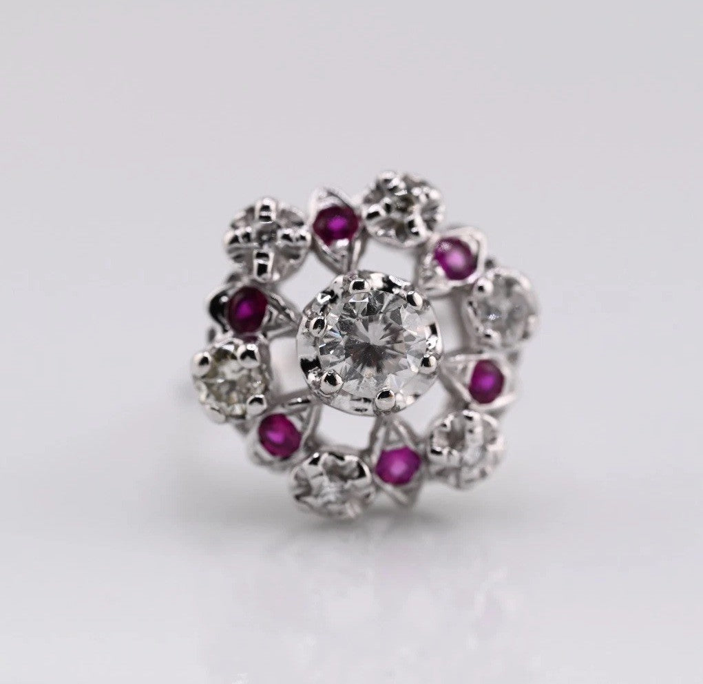 Stunning 14K White Gold .50ct Diamond Ring with Floral Halo of Rubies & Diamonds8