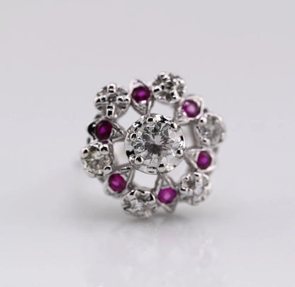 Stunning 14K White Gold .50ct Diamond Ring with Floral Halo of Rubies & Diamonds8
