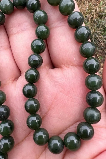 Antique / Vintage Spinach Natural Green Jade Beaded Necklace10