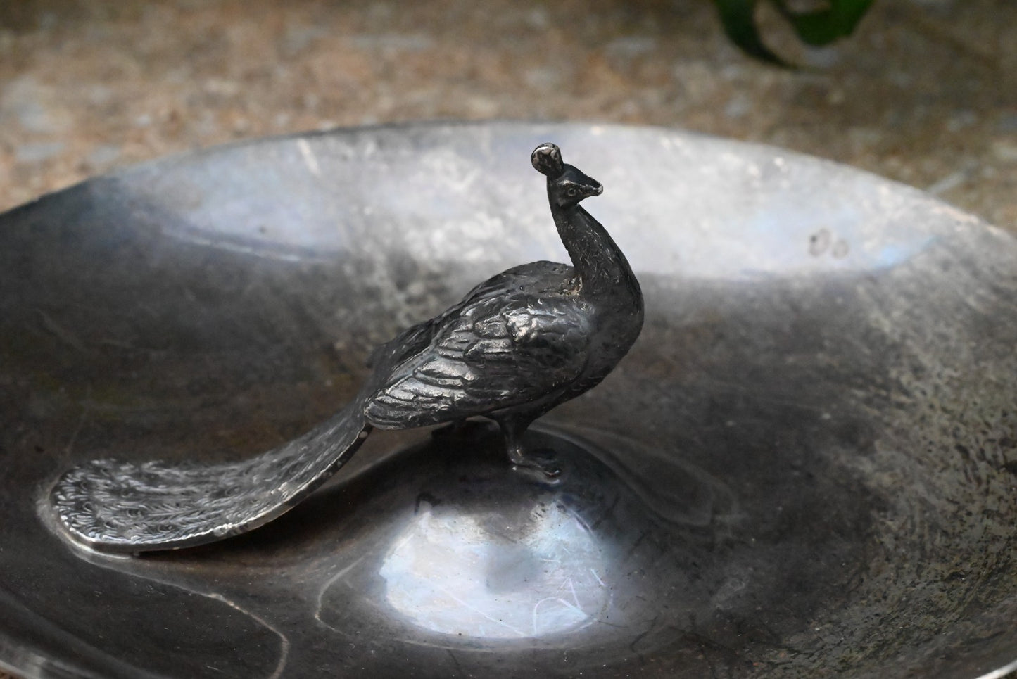 Super Beautiful Antique Early 20th Century Sterling Silver Peacock Candy Dish2