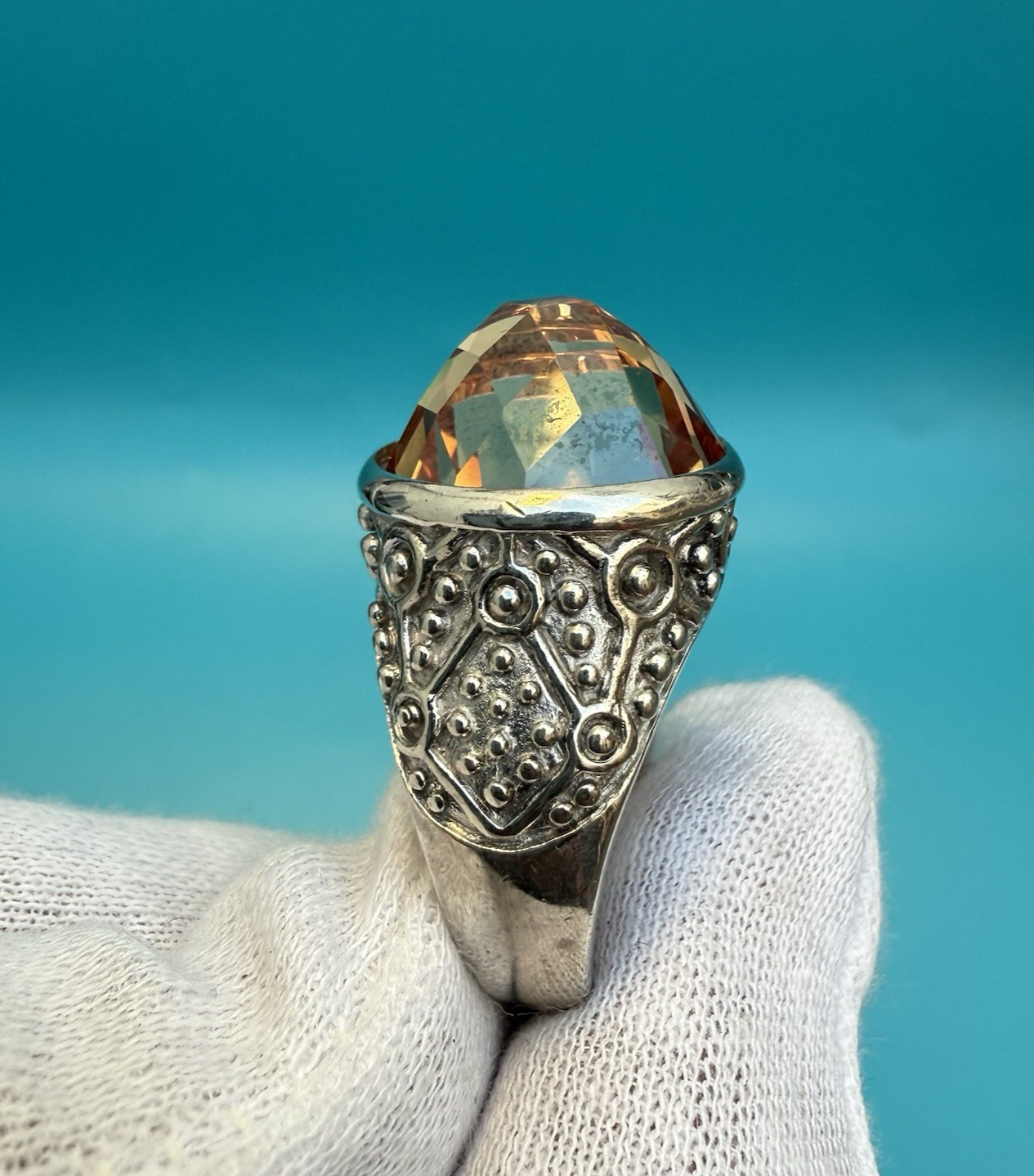 Awesome Mongolian Style Faceted Dome Citrine Sterling Silver Ring4