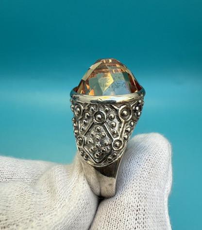 Awesome Mongolian Style Faceted Dome Citrine Sterling Silver Ring4