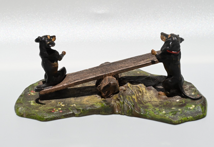 Vintage Austrian Vienna Cold Painted Bronze of Dachshund Dogs Playing Seesaw3