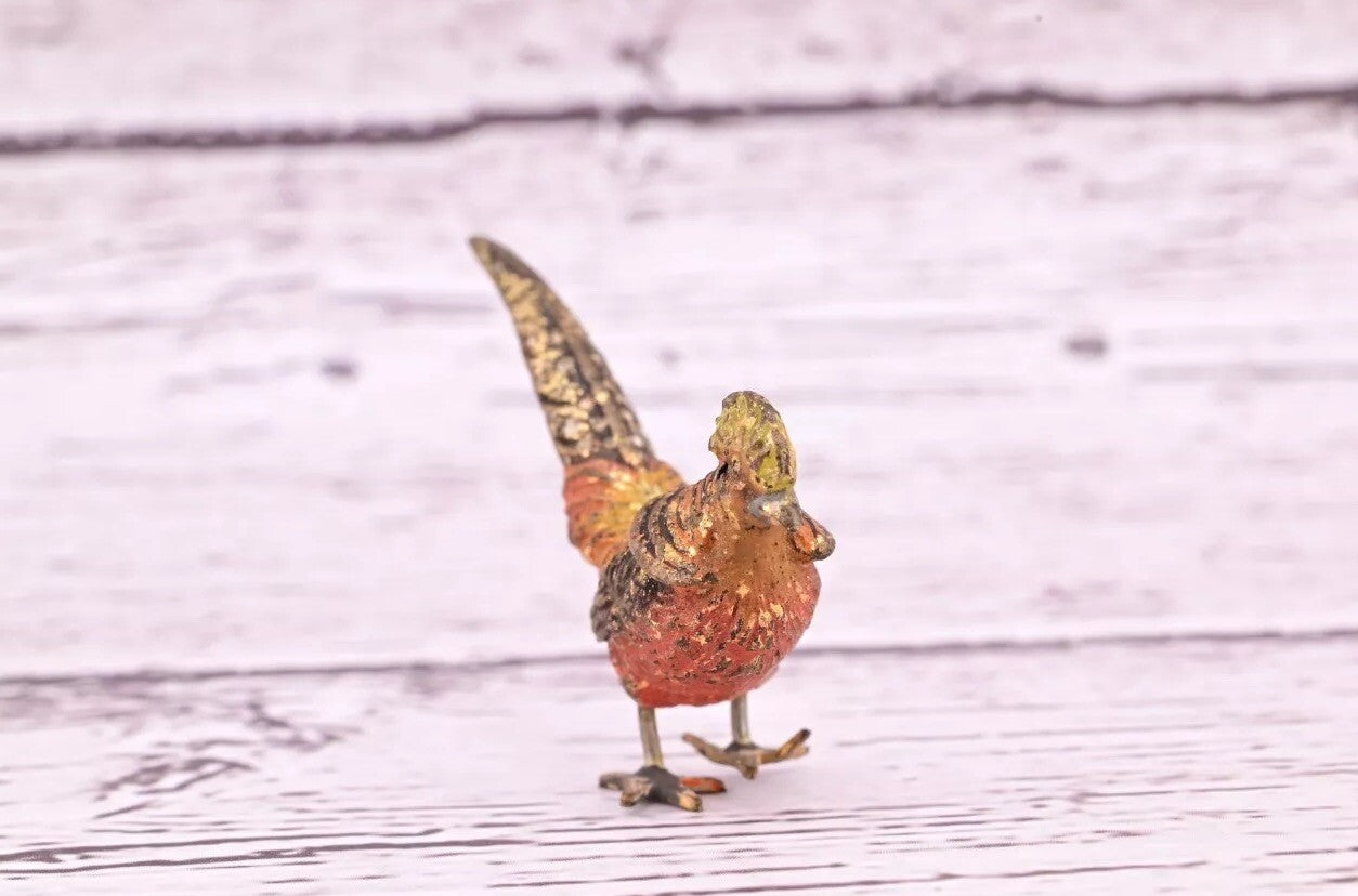 Gorgeous Antique Austrian Vienna Cold Painted Bronze Figure of Little Pheasant5