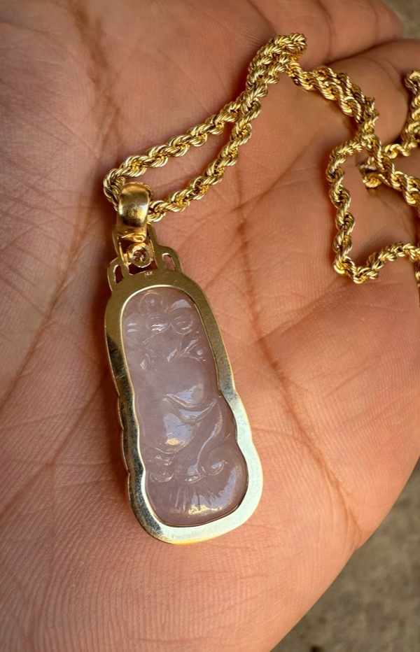 14K Y  Gold Necklace Chinese Carved Light Purple Jadeite Jade Pendant w/ Diamond9