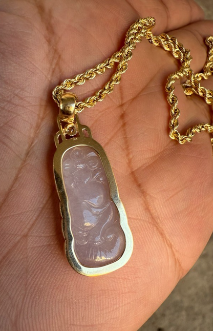 14K Y  Gold Necklace Chinese Carved Light Purple Jadeite Jade Pendant w/ Diamond9