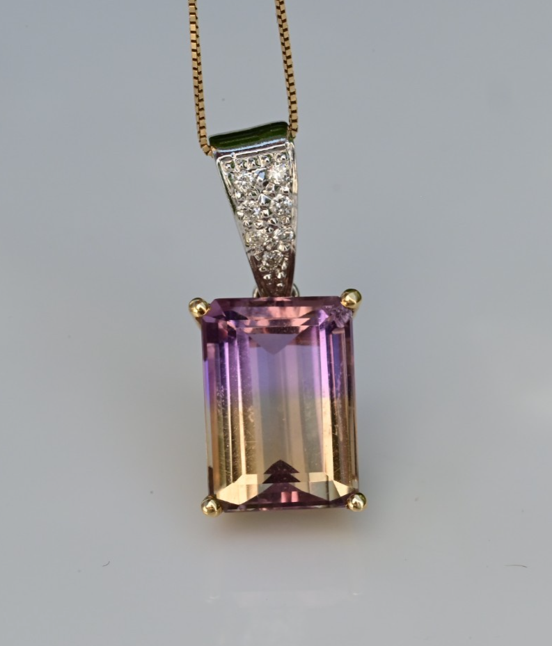Matching 14K Jewelry Set Striking Emerald-cut Bi-Colored Ametrine & Diamonds6