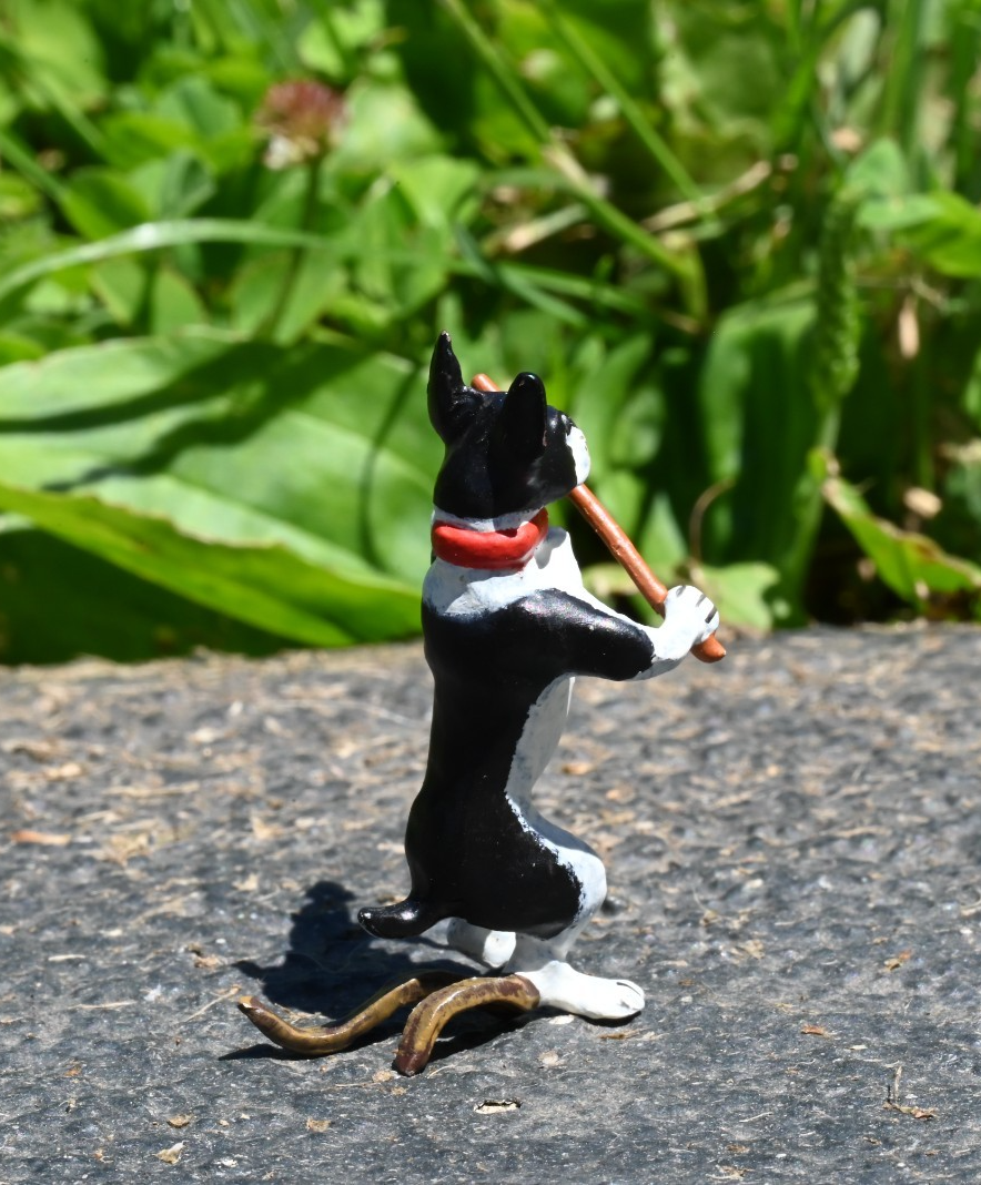 Cute Austrian Vienna Cold Painted Bronze Figure of Boston Terrier Playing Violin2