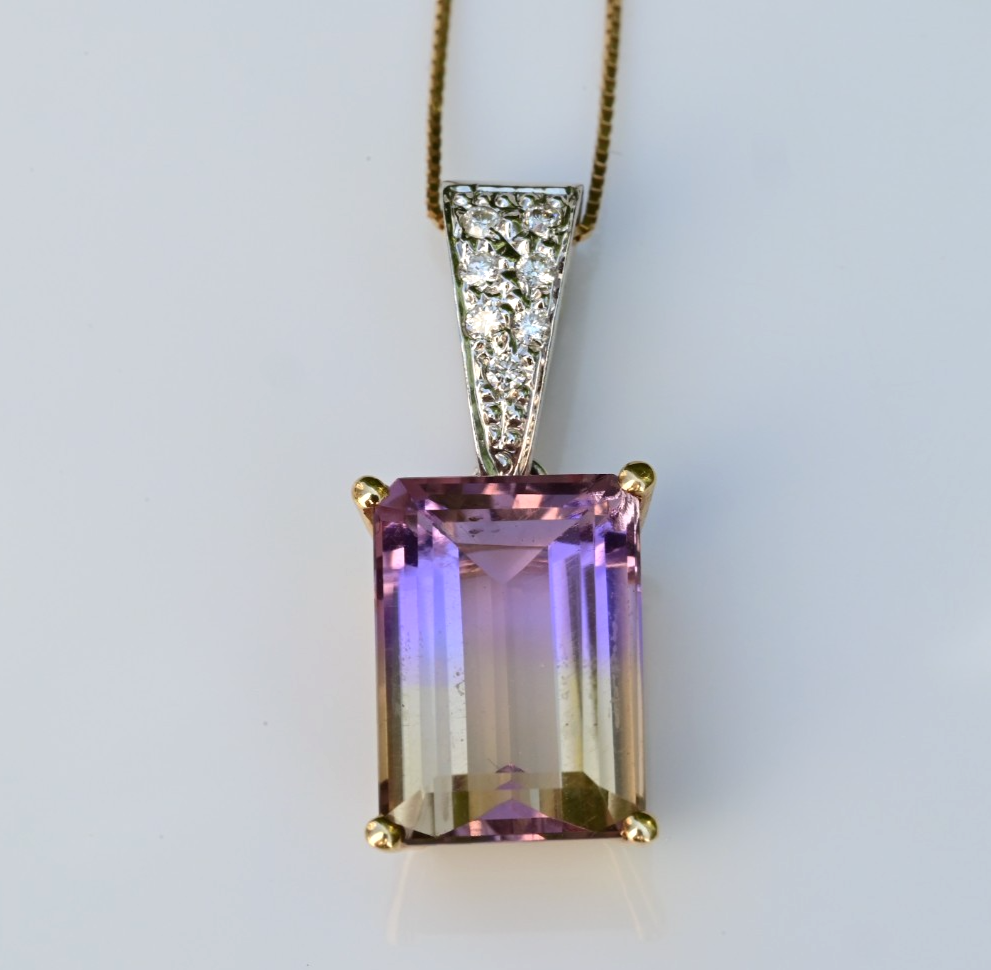 Matching 14K Jewelry Set Striking Emerald-cut Bi-Colored Ametrine & Diamonds7