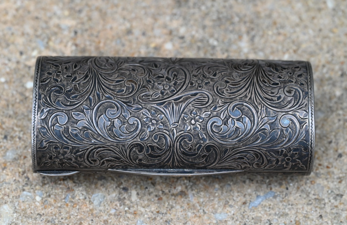 Engraved 800 Silver Lipstick / Vesta Case Intricate Victorian Floral Scrollwork0