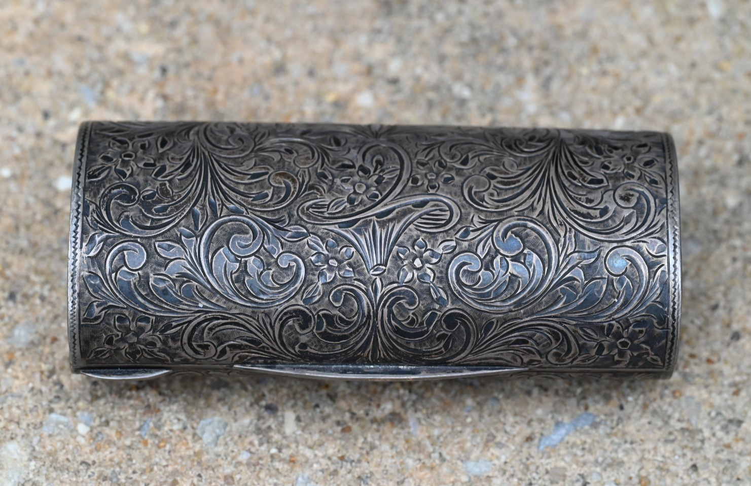 Engraved 800 Silver Lipstick / Vesta Case Intricate Victorian Floral Scrollwork0