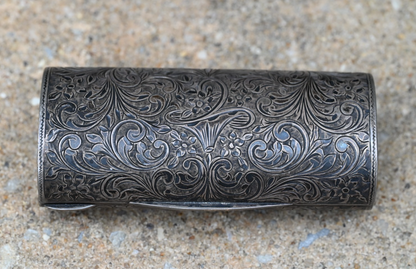 Engraved 800 Silver Lipstick / Vesta Case Intricate Victorian Floral Scrollwork0