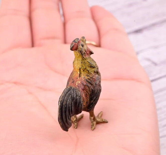 Gorgeous Antique Austrian Vienna Cold Painted Bronze Figure of Roost3