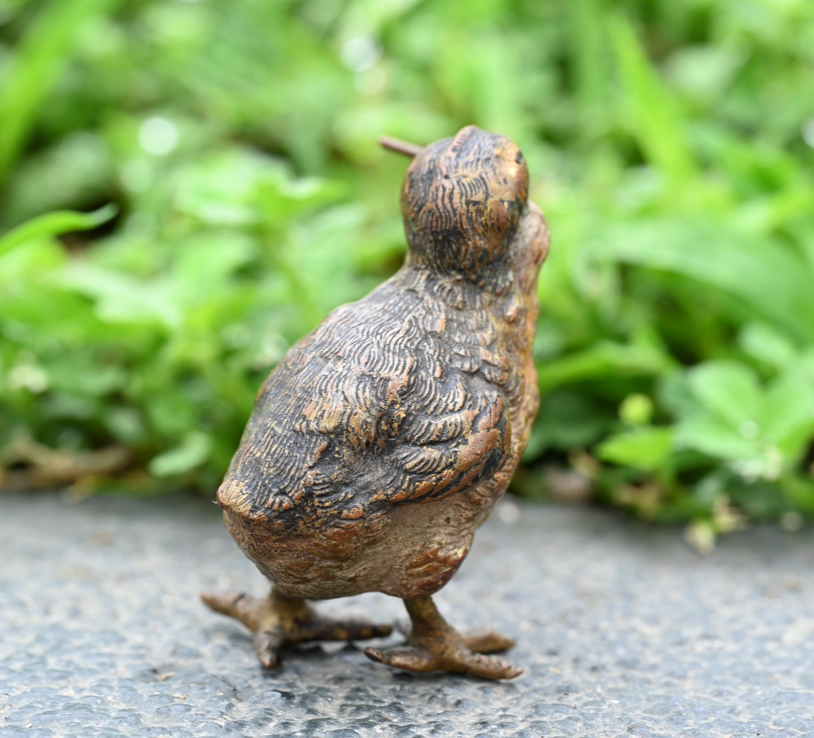 Antique 1900s Austrian Vienna Cold Painted Bronze Figure of Chick with Stem4