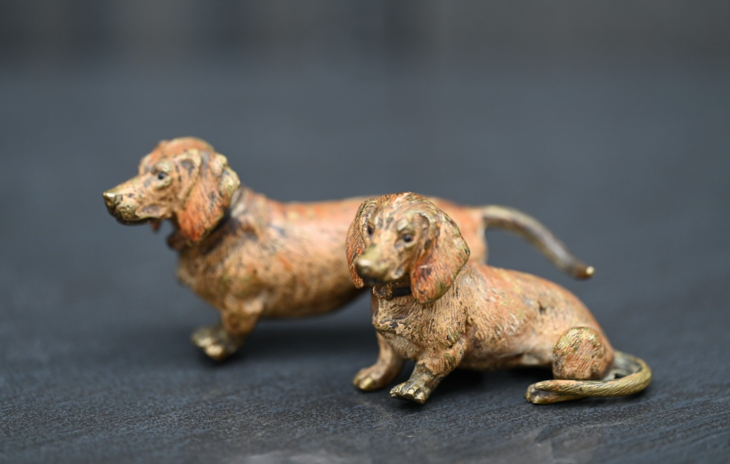 Antique 1900s Austrian Vienna Cold Painted Bronze Figure of Two Dachshund Dogs2