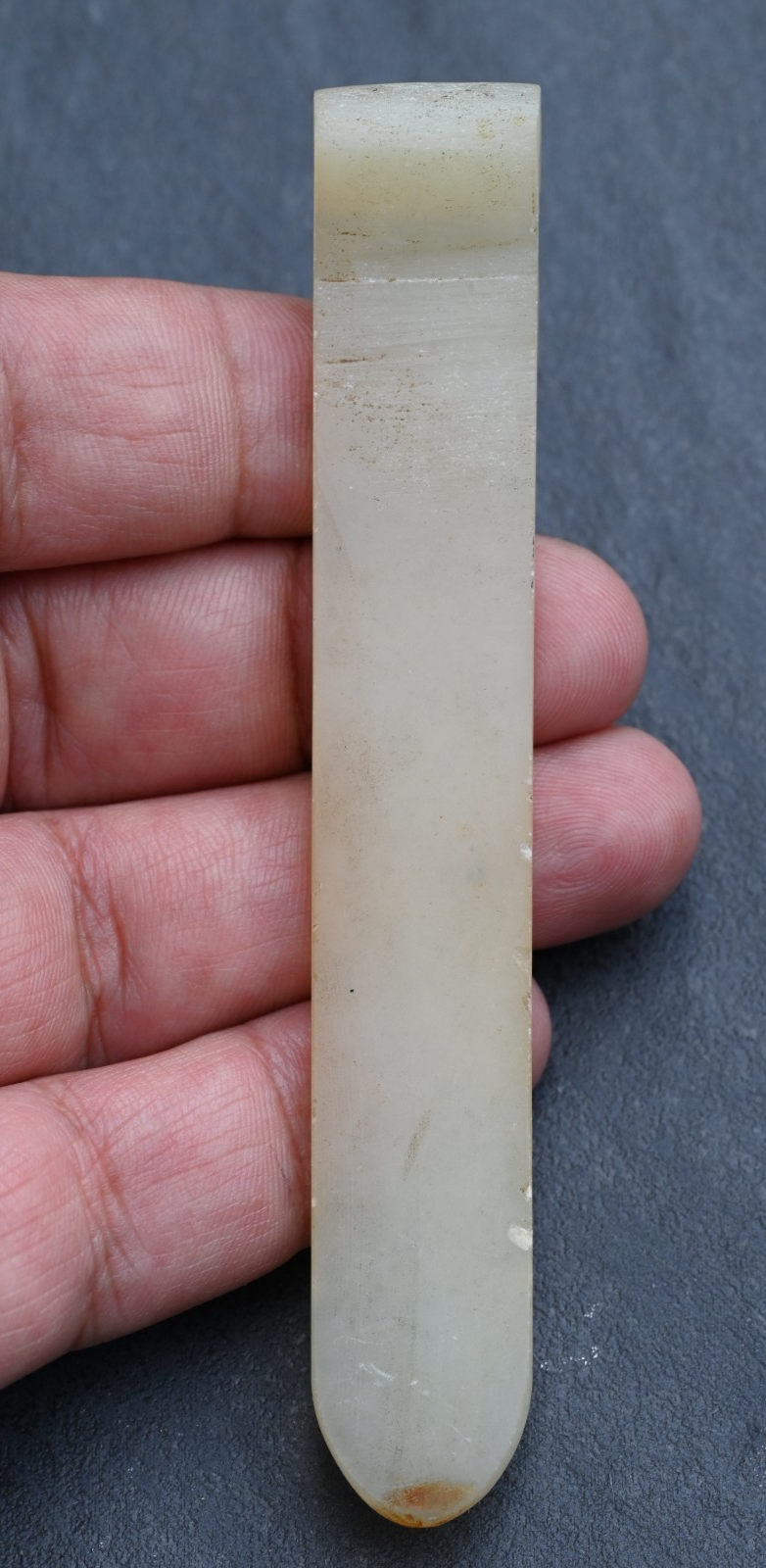 Chinese Antique Hand Carved Celadon Jade Precious Object Hairpin or Brushrest1