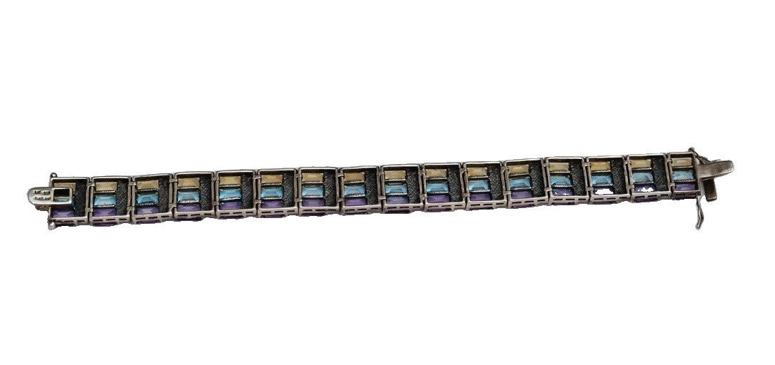 Beautiful Vintage Multi Gemstone & Sterling Silver Bracelet Marked NF5