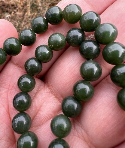 Beautiful Antique / Vintage Spinach Natural Green Jade Beaded Necklace8