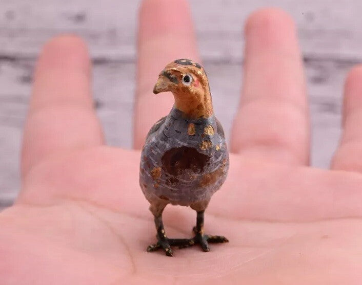 Cute Tiny Antique Austrian Vienna Cold Painted Bronze Figure of Game Bird9