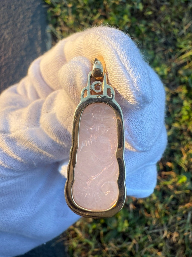 14K Y  Gold Necklace Chinese Carved Light Purple Jadeite Jade Pendant w/ Diamond1