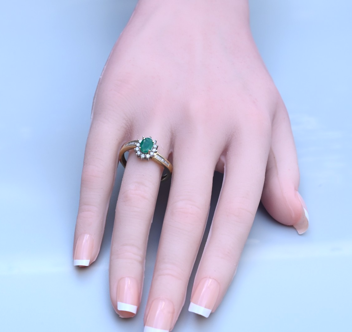 Gorgeous Vintage Oval Emerald Ring with Halo of Diamonds in 14K Yellow Gold1