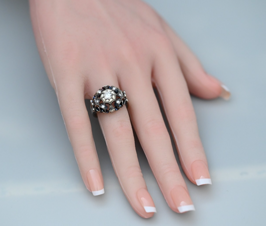 Vintage Art Deco Style Statement Ring 18K Gold .40 ct Center Diamond1