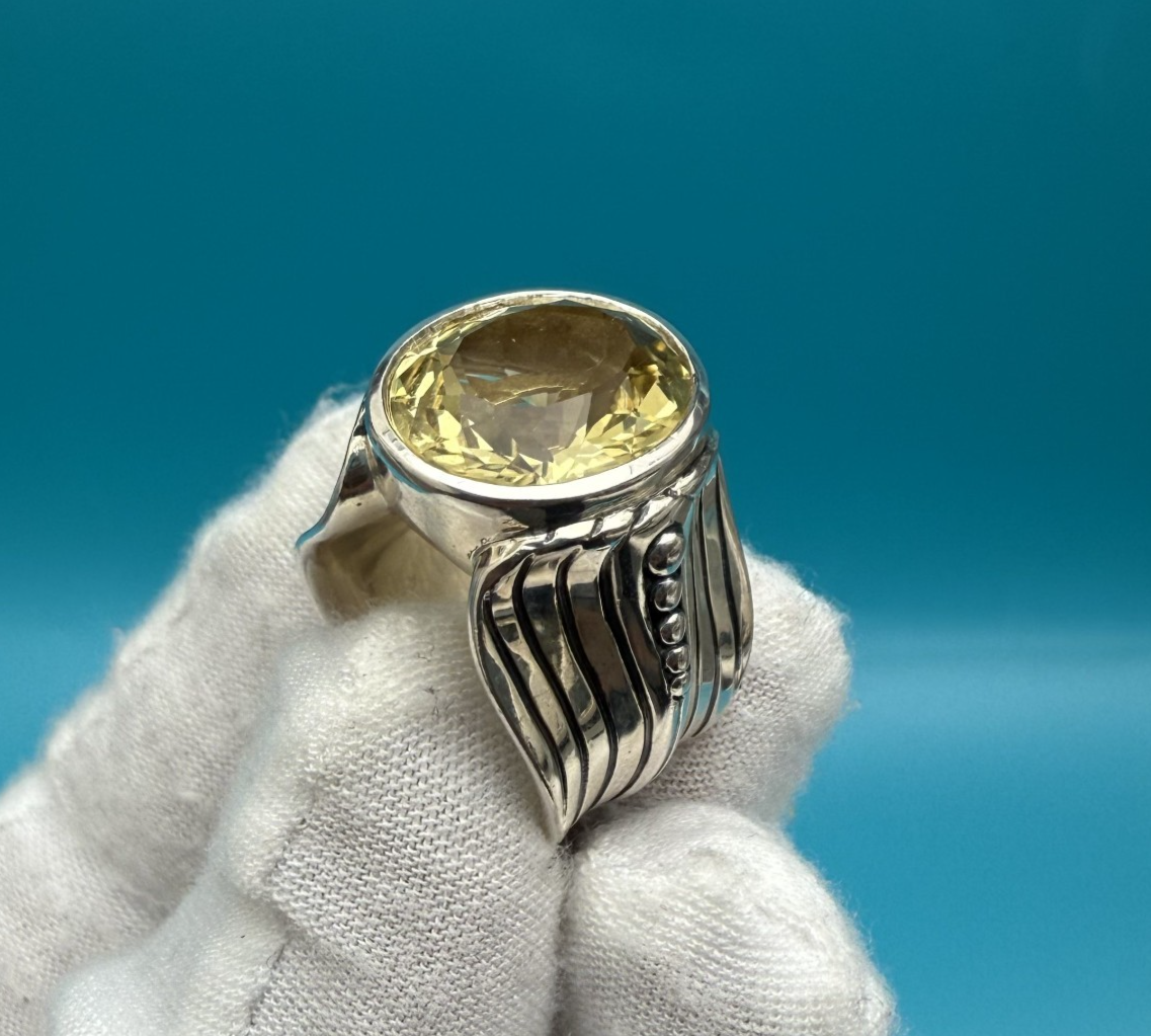 Gorgeous Vintage Elizabeth Rand Sterling Silver Ring w/ Canary Yellow Citrine6