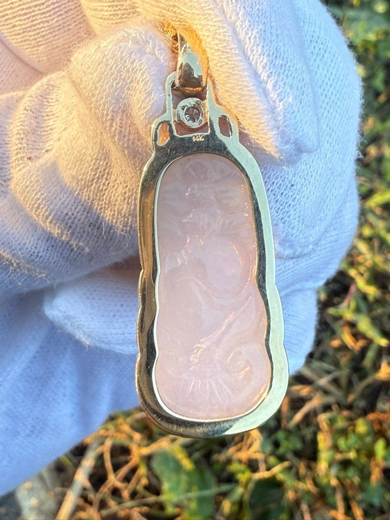 14K Y  Gold Necklace Chinese Carved Light Purple Jadeite Jade Pendant w/ Diamond3