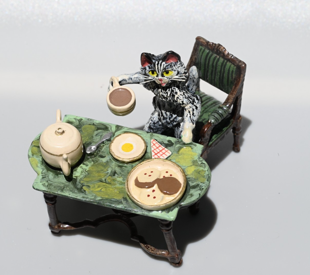 Fritz Bergmann Austrian Vienna Cold Painted Bronze Figure of Cat Having Tea5