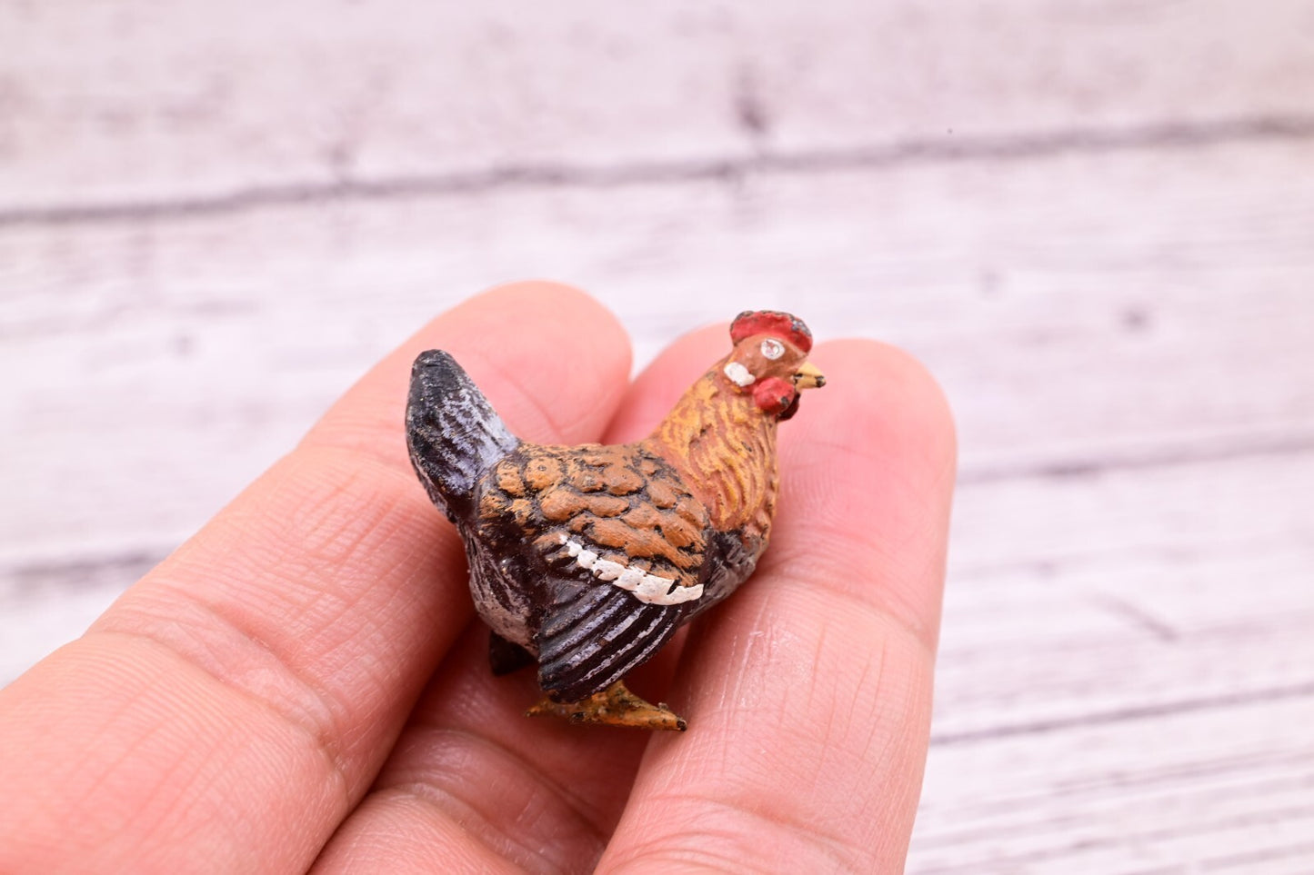 Rare Antique Austrian Vienna Cold Painted Bronze Figure of Super Tiny Brown Hen5