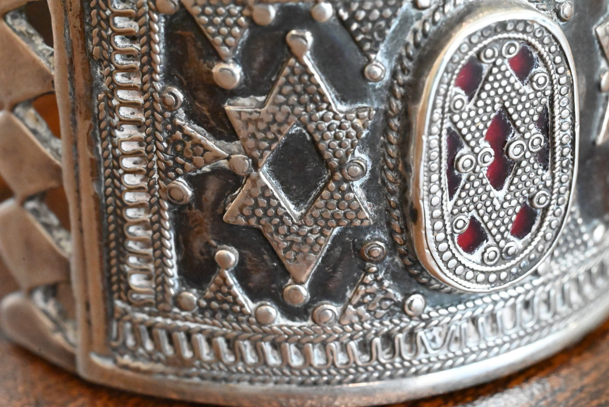 Antique or Vintage Handmade Kazakh Silver Cuff Bracelet (Bilezek) Star Design4
