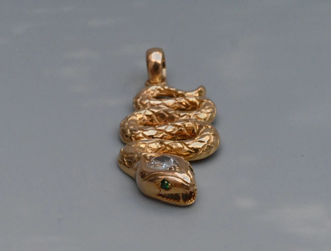 Genuine Antique Victorian 14K Yellow Gold Snake Amulet Pendant GIA Certified2