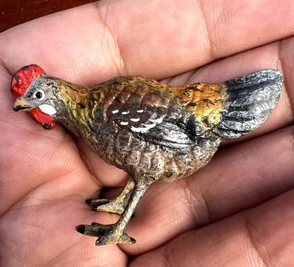 Small Antique Austrian Vienna Cold Painted Bronze Figure of Chicken8