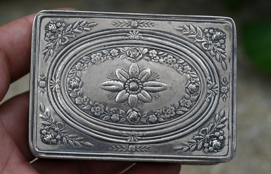 Gorgeous Antique European Floral Decorated Trinket Box .800 Silver /925 Sterling0