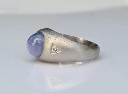 Early Art Deco Blue Star Sapphire Cabochon Ring With Diamond Accents In Platinum3