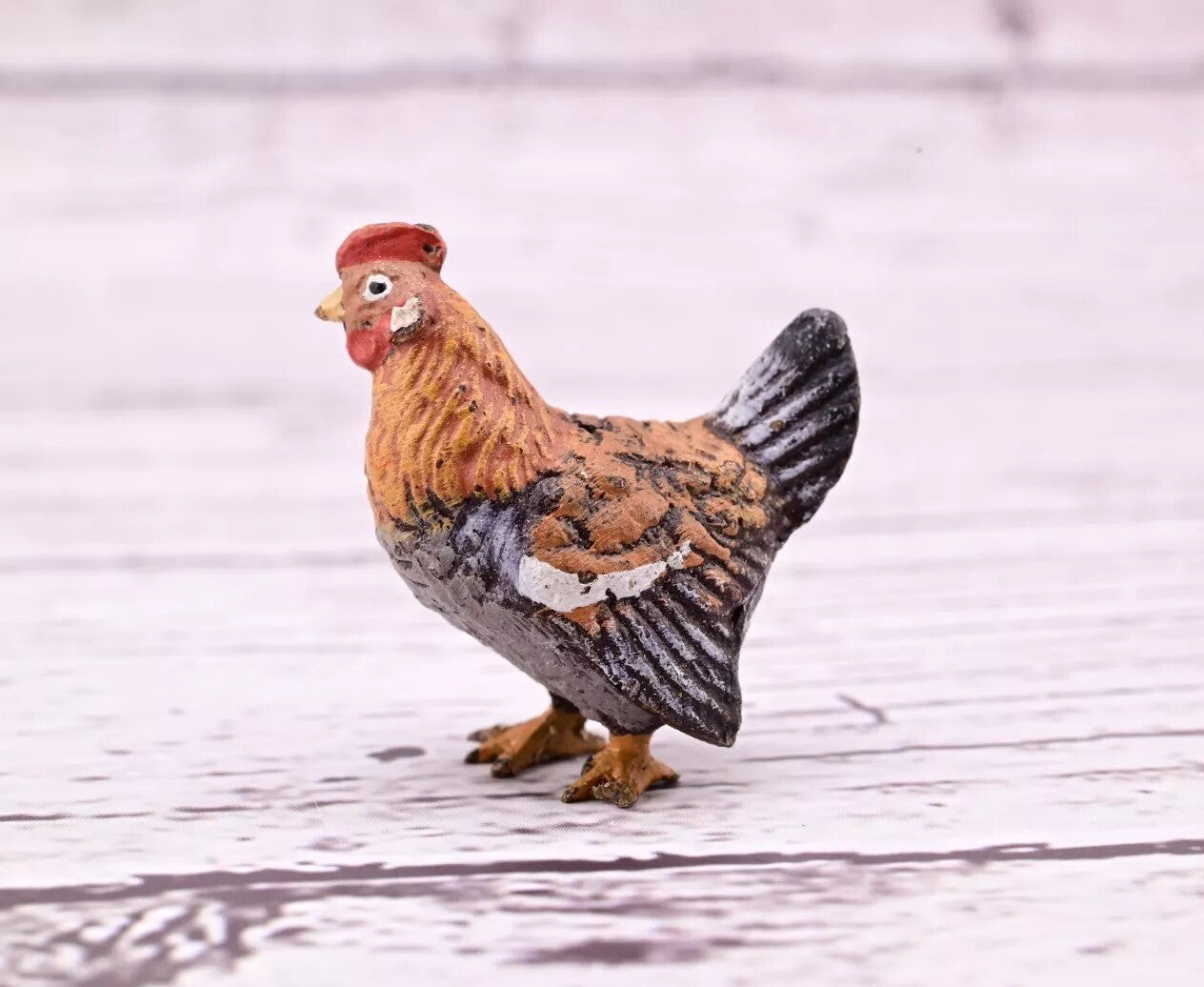 Rare Antique Austrian Vienna Cold Painted Bronze Figure of Super Tiny Brown Hen10